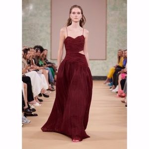NWT AJE Laurier wave cutout plisse-organza maxi dress - burgundy - size UK8